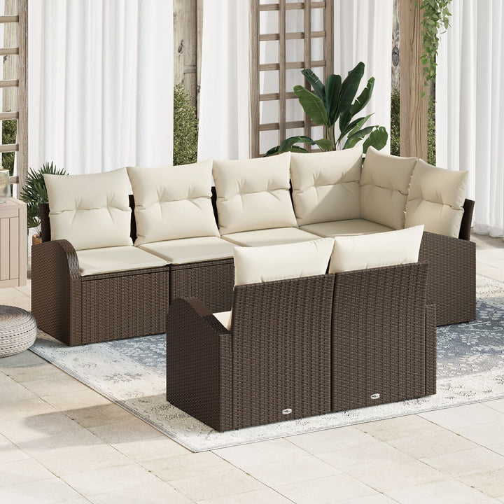 Havemøbel sæt 7-del Brun og creme Poly rattan, Polyester, Stål