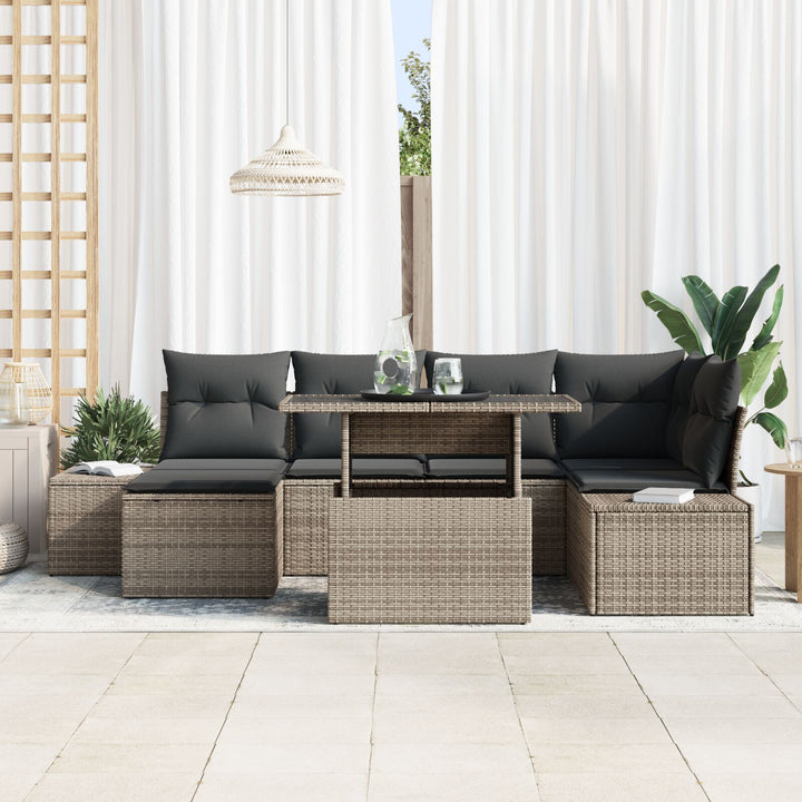 Have Sofa Sæt 7-delt Beige Rattan, Polyester Udendørs Sofa Sæt