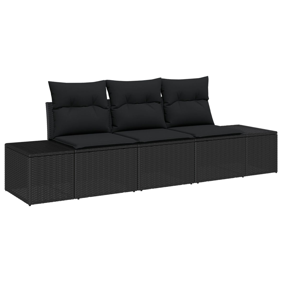 3 Delt Have Sofa Sæt med Puder Sort Poly Rattan