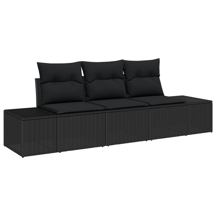 3 Delt Have Sofa Sæt med Puder Sort Poly Rattan