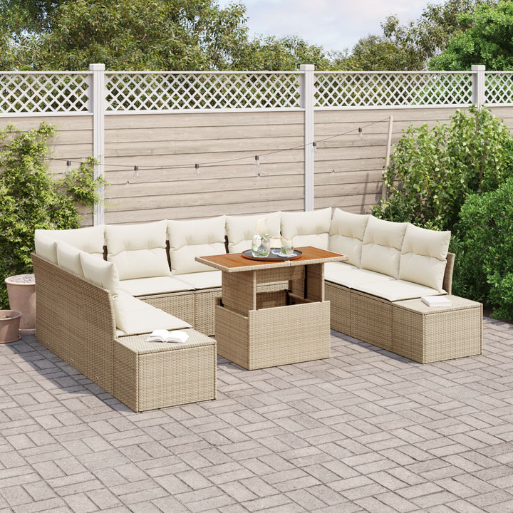 Havemøbel Sæt 10 dele Beige, Lys Brun Rattan, Polyester, Stål