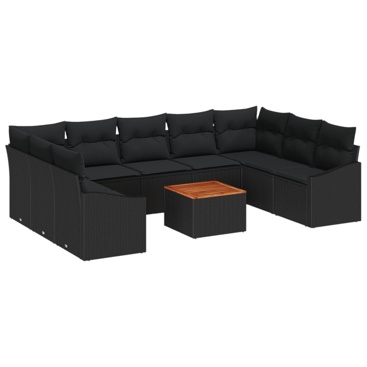 10 stykker have sofa sæt med puder sort poly rattan akacietræ