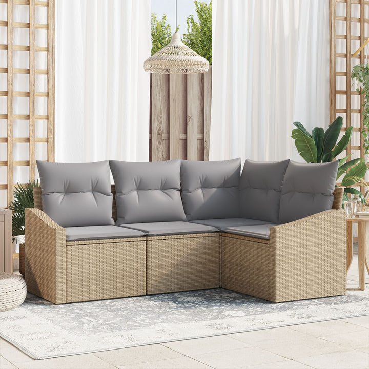 Havesofa Sæt Sæt af 4 Grå, Naturlig Rattan, Polyesterhynder
