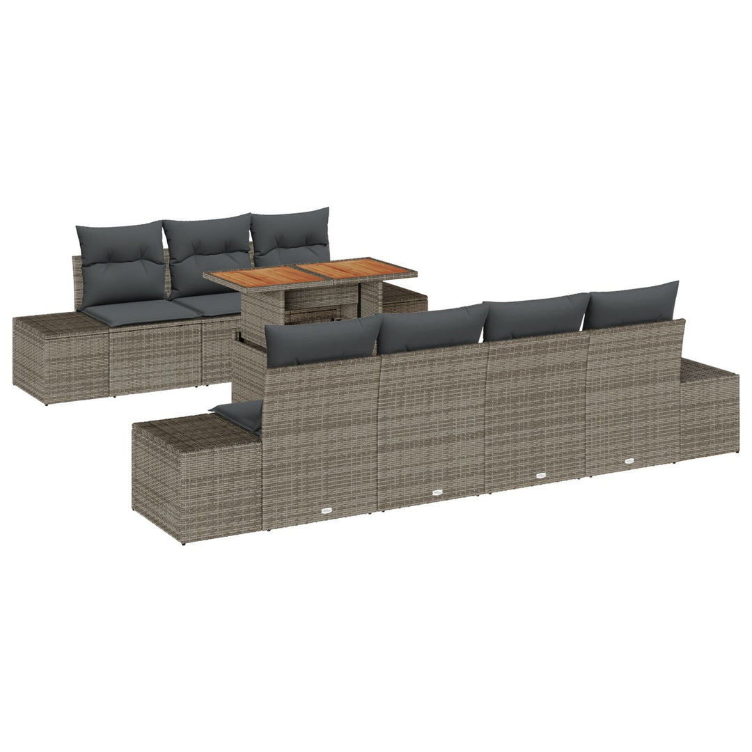 Have Sofa Sæt 8 Personer Grå Rattan, Glas, Træ, Metal