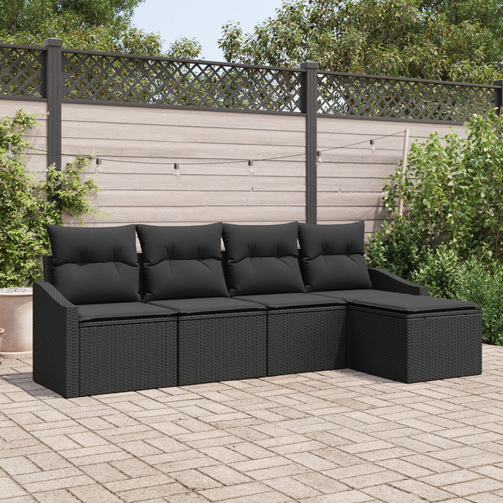 Havesofa Sæt 5 Dele Sort Rattan, polyester puder Udendørs sofa