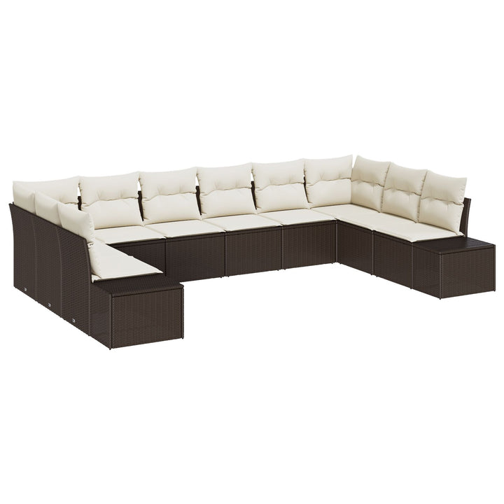 10-delt Have Sofa Sæt med Hynder Brun Poly Rattan