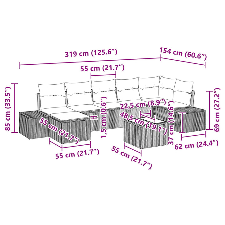 Have Sofa Sæt 8 dele Sort Rattan, Polyester, Stål