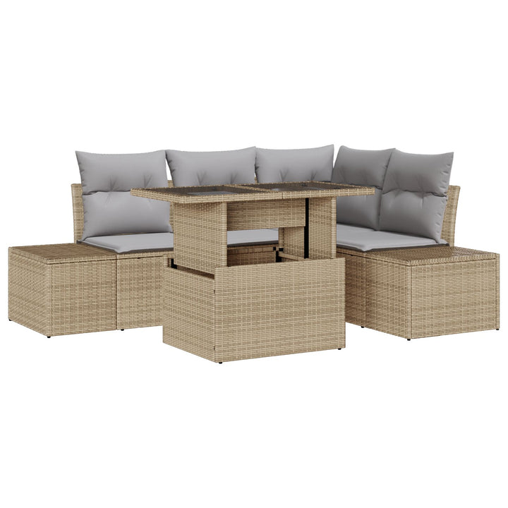 Have Sofa Sæt Sæt af 5 Beige, Grå Rattan, Polyester Have Sofa Sæt