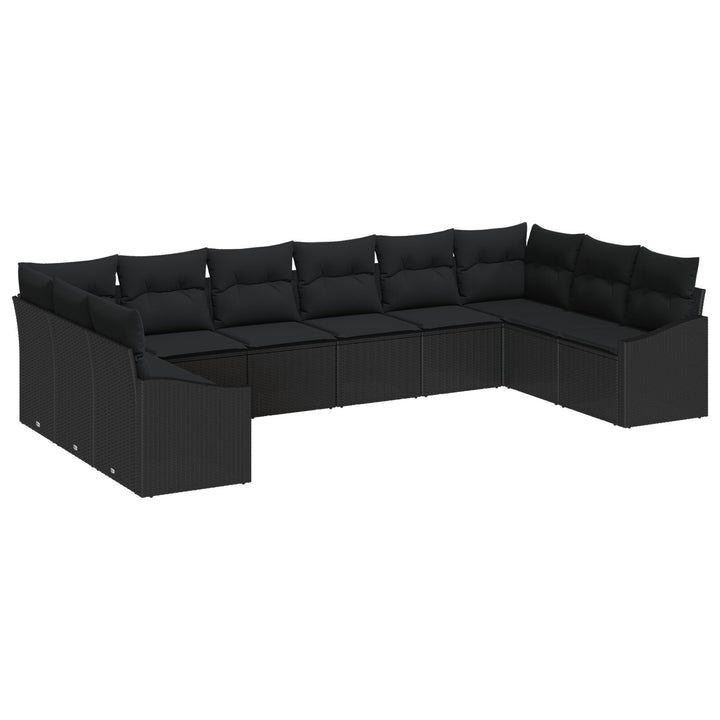 10 Stykker Have Sofa Sæt med Puder Sort Poly Rattan
