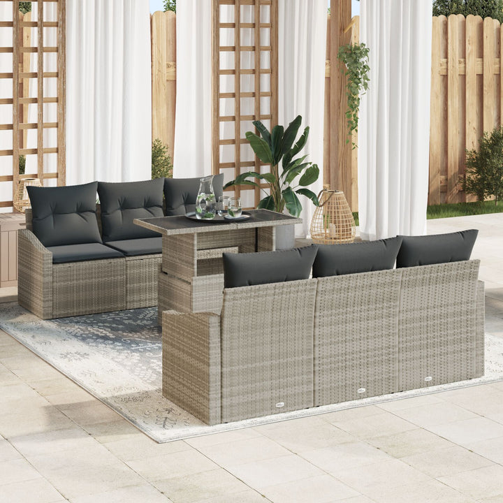 have sofa sæt Sæt af 7 Beige Rattan Have sofa sæt Rektangulær