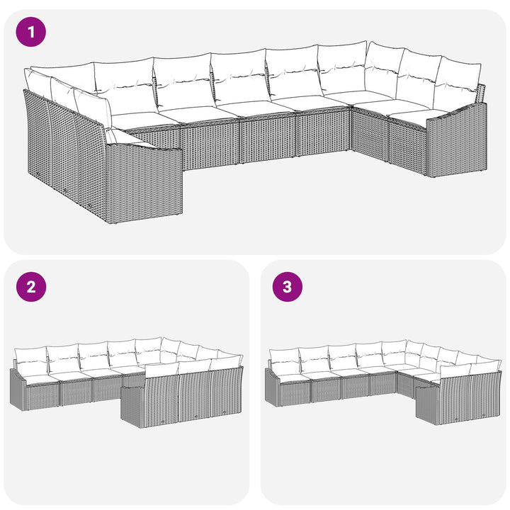 10 Stykke Have Sofa Sæt med Puder Beige Poly Rattan