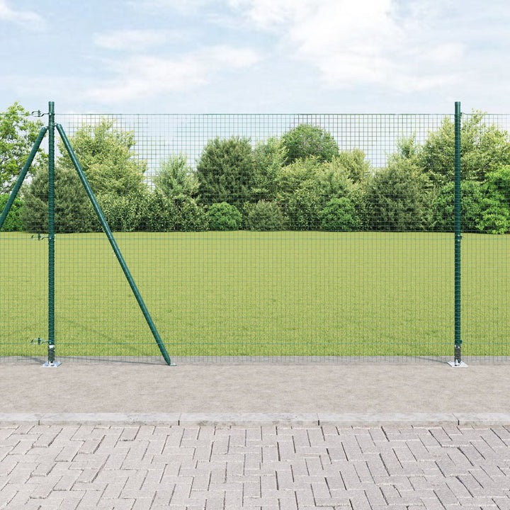 Weldet Trådhægn med 13 Flangede Stolper Grøn 1.4x25 m Stål