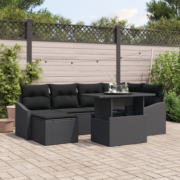 Have Sofa Sæt 7 Delere Sort Rattan, Polyester Have Sofa Sæt