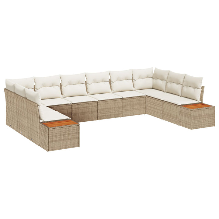 10 Stykke Have Sofa Sæt med Opbevaringspuder Beige Poly Rattan Akacia