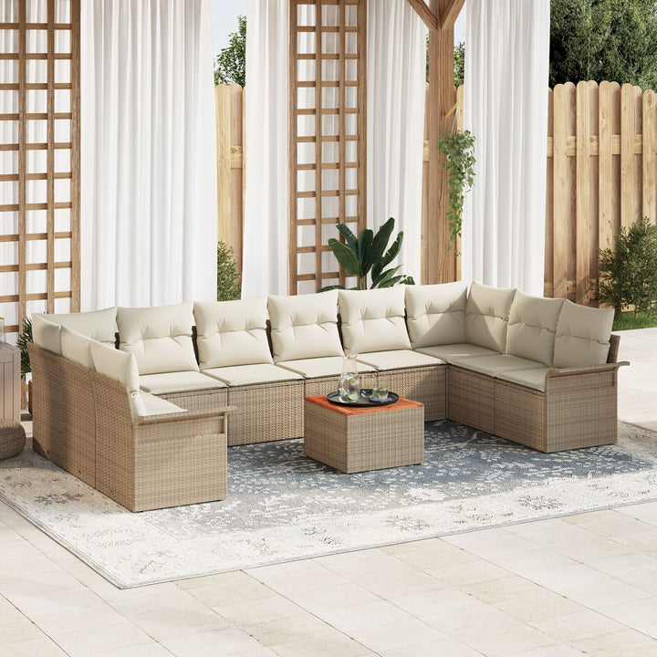 11-delt have sofa sæt med puder beige poly rattan akacie