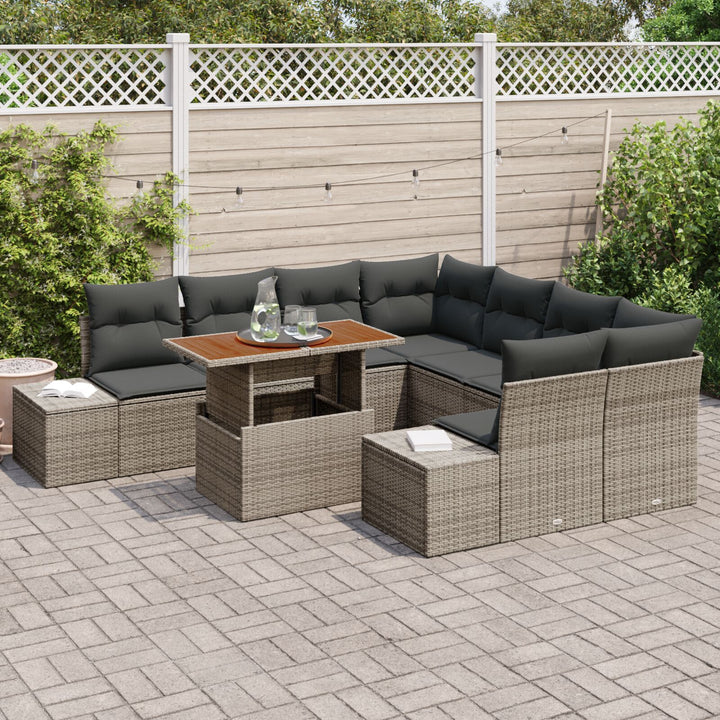Have Sofa Sæt Sæt af 9 Grå Poly rattan Have Sofa Rektangulær