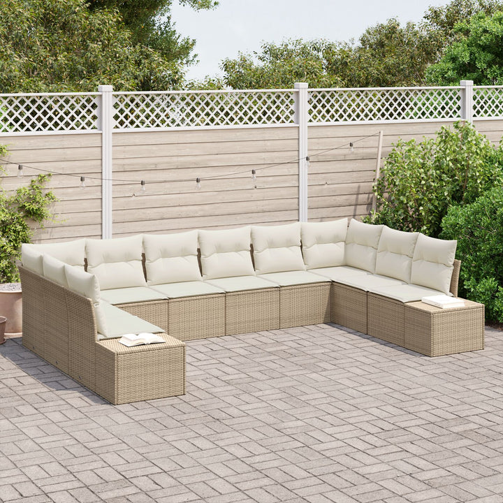 10 Dels Havemøbel Sæt med Puder Beige Poly Rattan
