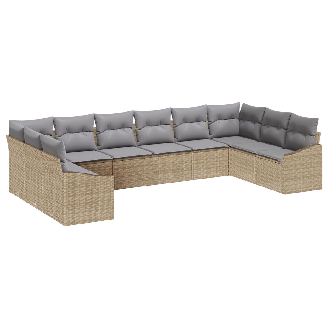 10 Deles Have Sofa Sæt med Puder Beige Poly Rattan