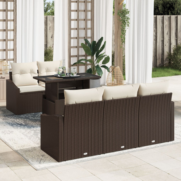 Have Sofa Sæt Sæt af 6 Brun Poly Rattan, Stof Have Sofa Sæt