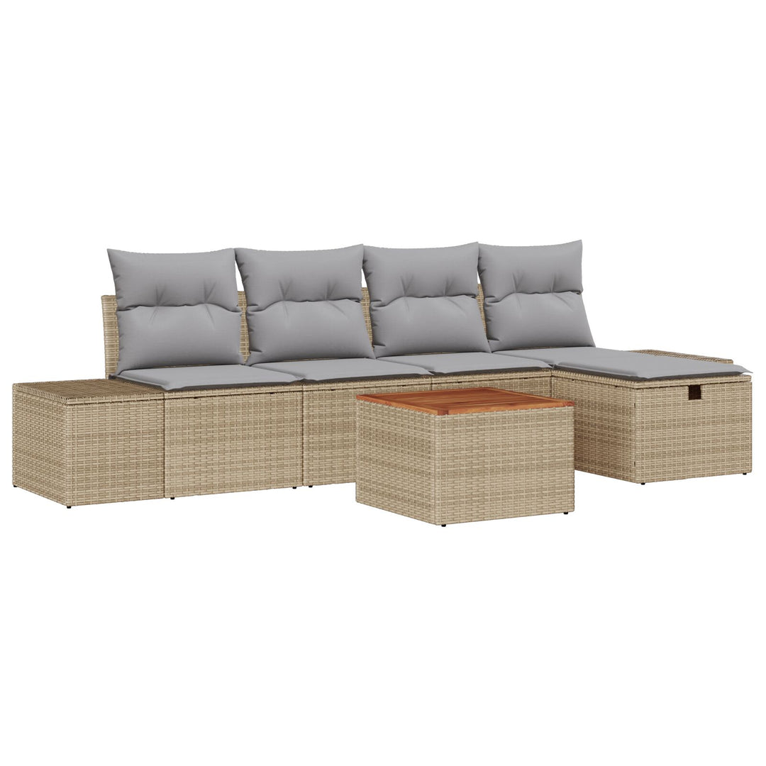 Have Sofa Sæt 6-delt Beige, Grå Rattan, Polyester Have Sofa Sæt