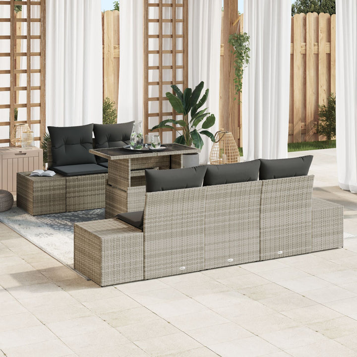 Havesofa Sæt Sæt af 6 Beige Rattan og Polyester Havesofa Sæt