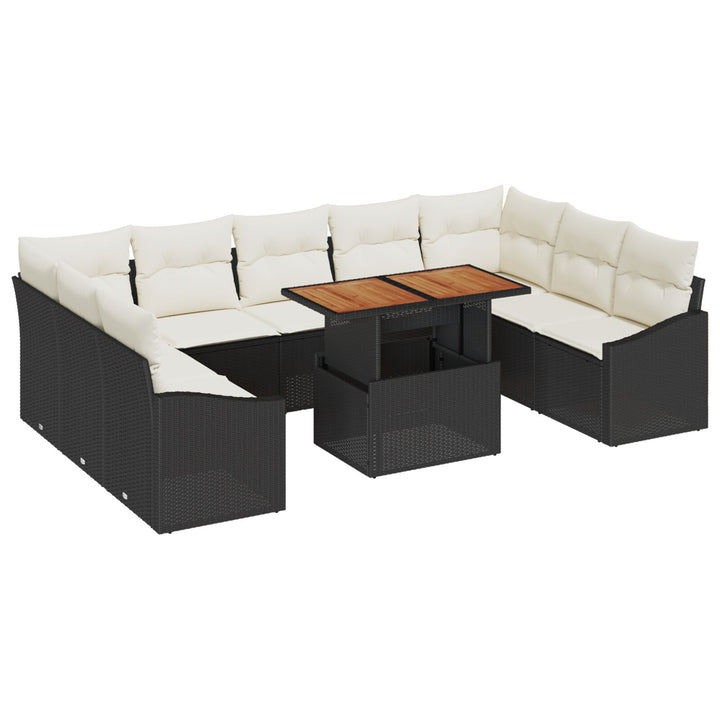 10 Stykker Have Sofa Sæt med Puder Sort Poly Rattan