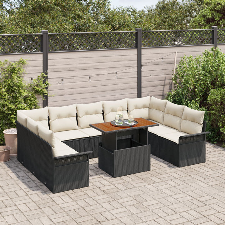10 Del Have Dining Sæt med Puder Sort Poly Rattan Akacia