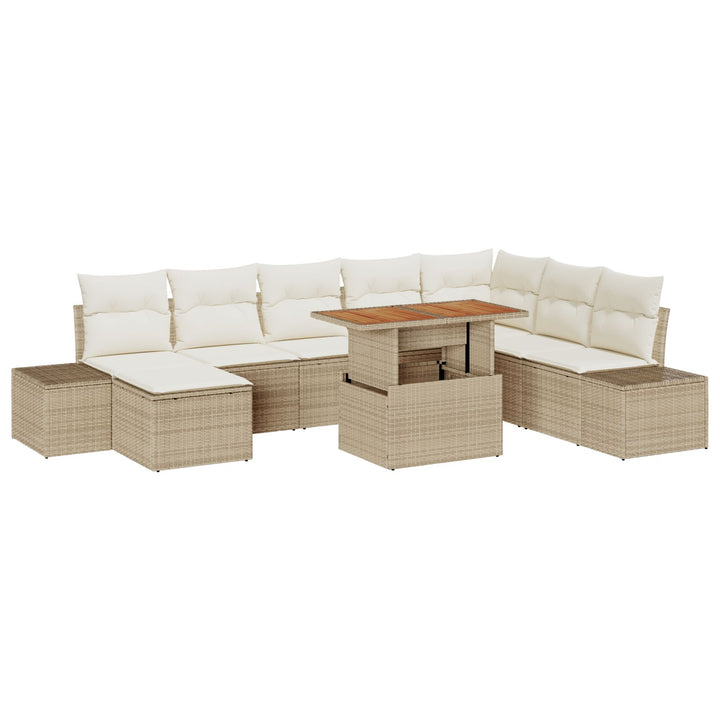 Havesofa Sæt 9 Del Beige Poly Rattan Havemøbel sæt Rektangulær