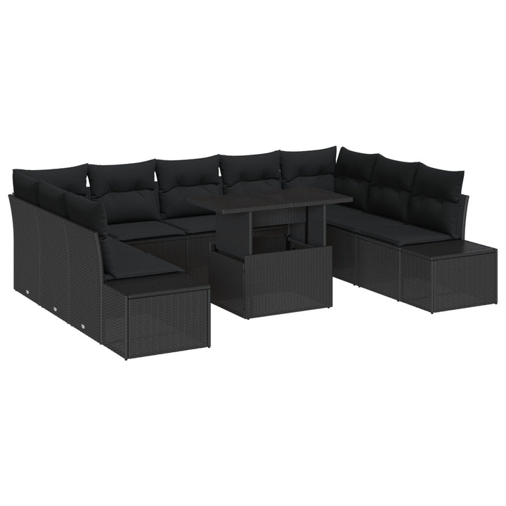 Have Sofa Sæt 10 Deler Sort Rattan, Stof Have Sofa Sæt