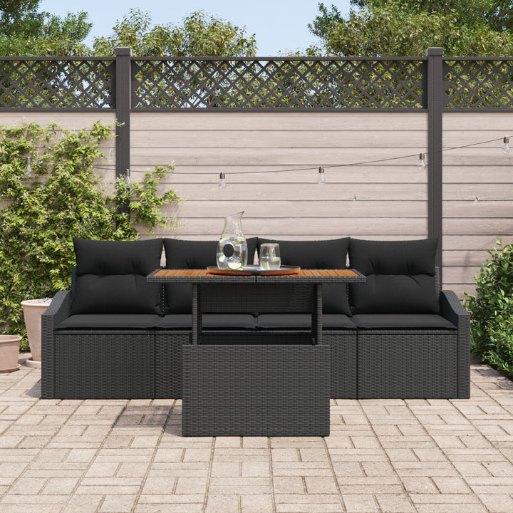 Have Sofa Sæt Sæt af 5 Sort Rattan, Polyester Udendørs Bord