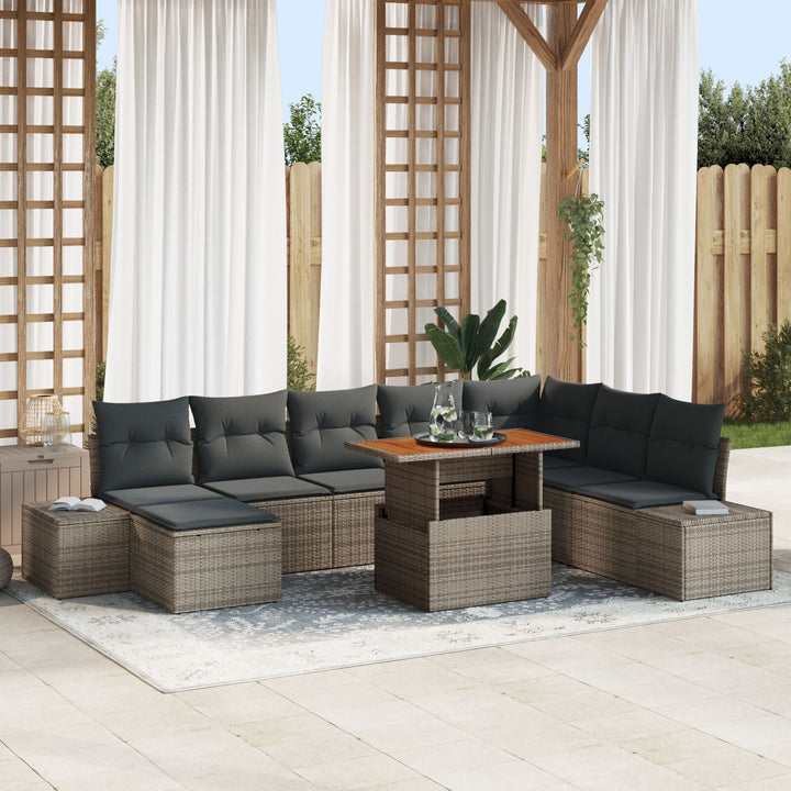 Have Sofa Set Sæt af 9 Grå Rattan, Polyester hynder