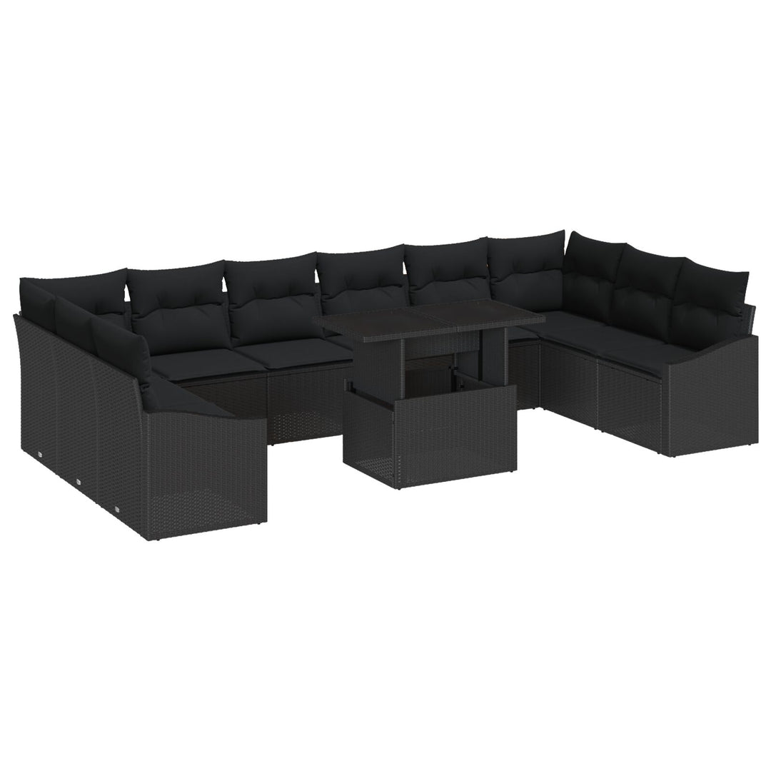11 Delers Have Sofa Sæt med Puder Sort Poly Rattan