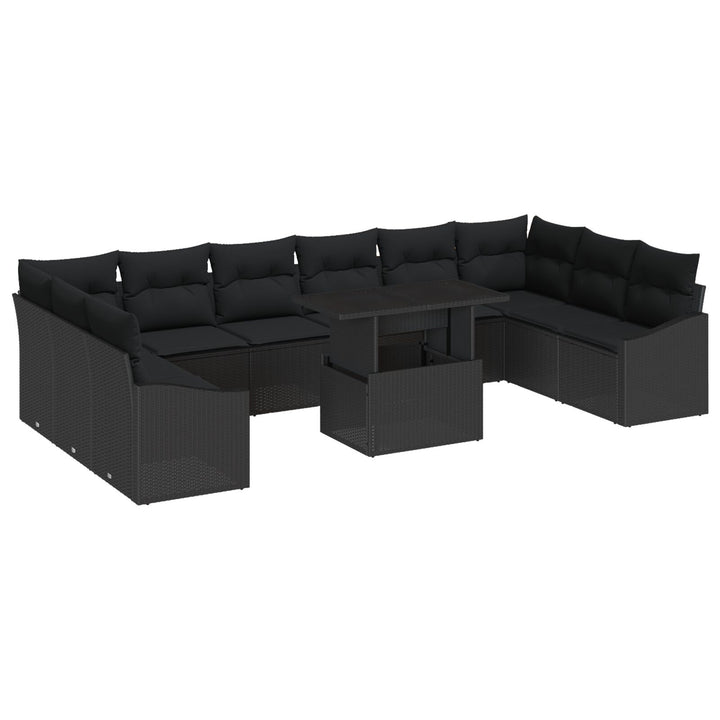 11 Delers Have Sofa Sæt med Puder Sort Poly Rattan