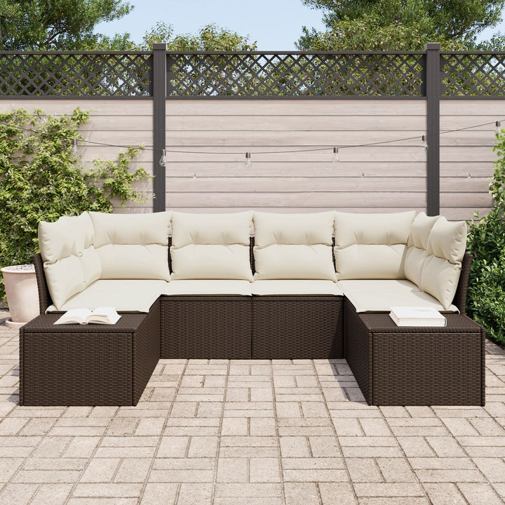 have sofa sæt Sæt af 6 Brun og creme Rattan, polyester, skum