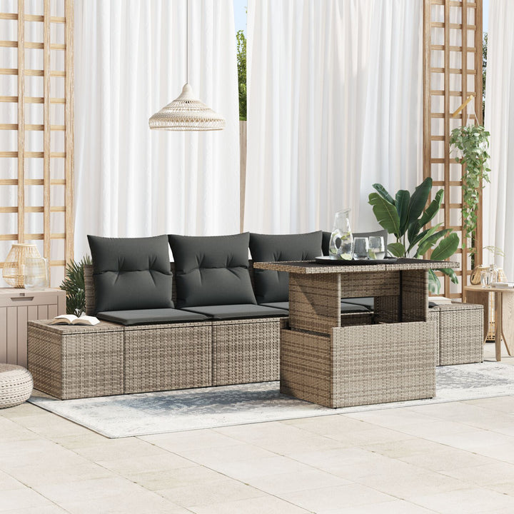 Have Sofa Sæt 5 Stykker Grå Rattan, Polyester Have Sofa Sæt