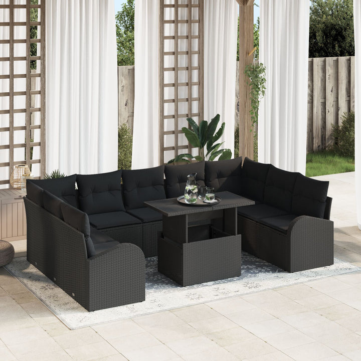 10-delt have sofa sæt med puder sort poly rattan