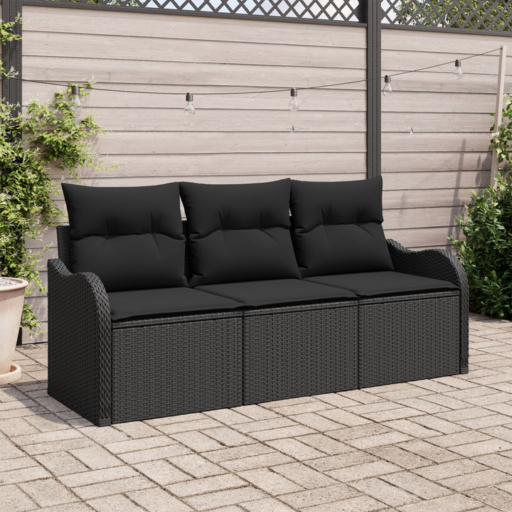 3 Styk Have Sofa Sæt med Puder Sort Poly Rattan