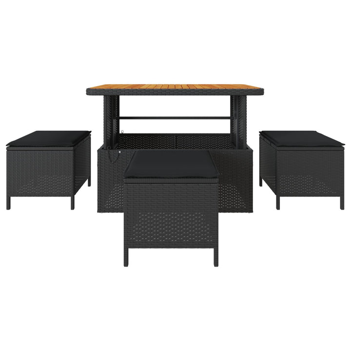4 Delt Have Spisesæt med Puder Sort Poly Rattan Akacia