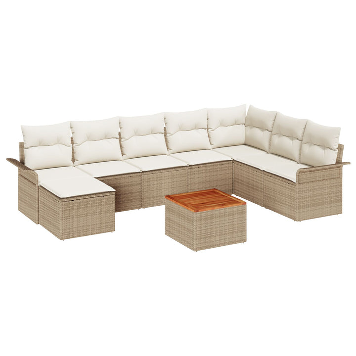 9-delt Havemøbler Sofa Sæt med Puder Beige Poly Rattan Akacie