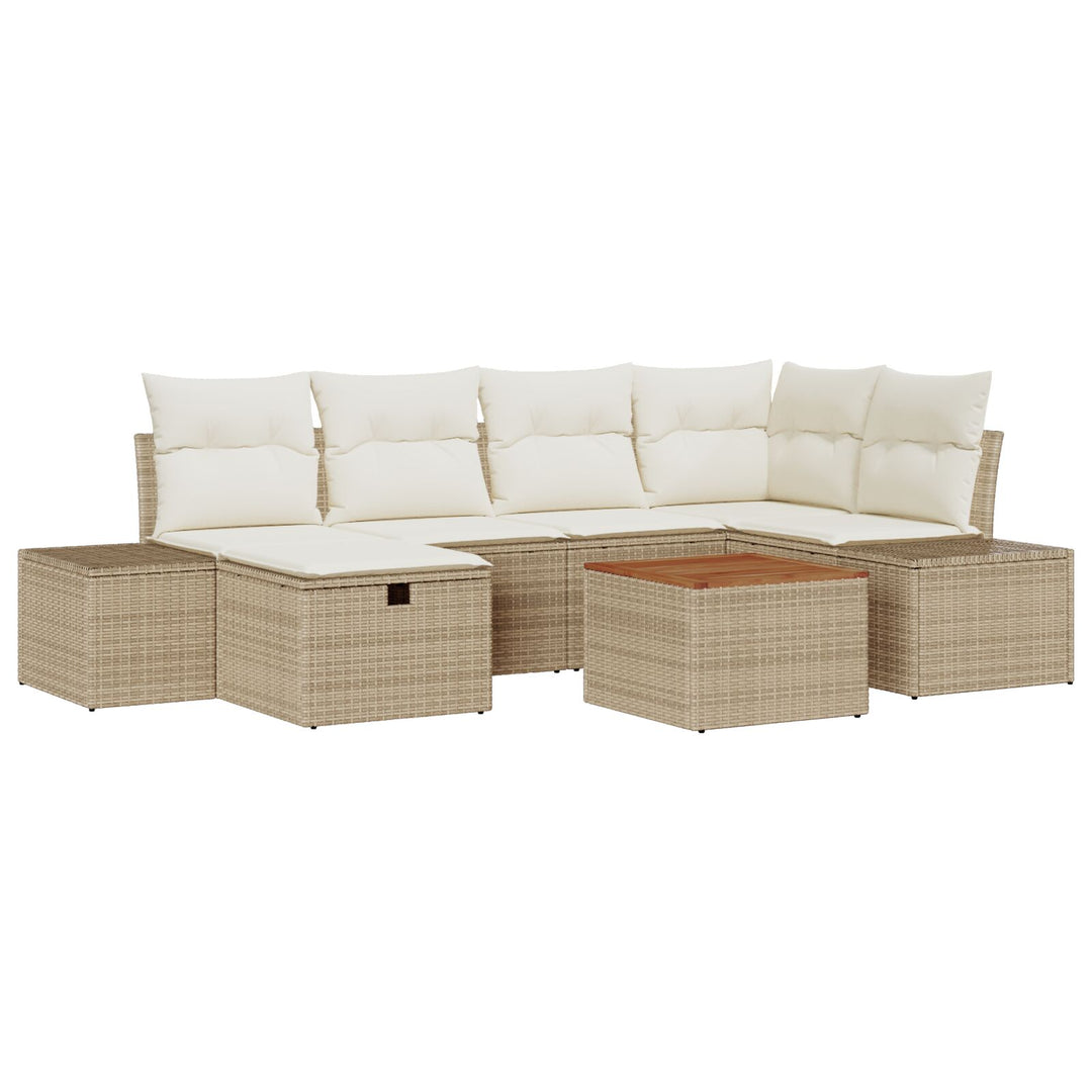 Have Sofa Sæt 7 dele Beige Rattan, Polyester Udendørs Møbler