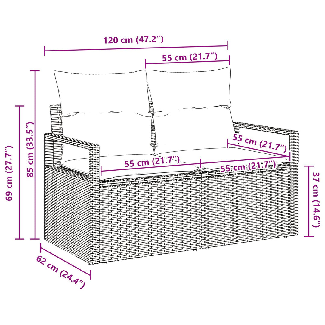 2-personers have sofa med opbevaring & puder grå poly rattan