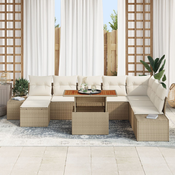 Havesofa Sæt 9 Del Beige Poly Rattan Havemøbel sæt Rektangulær