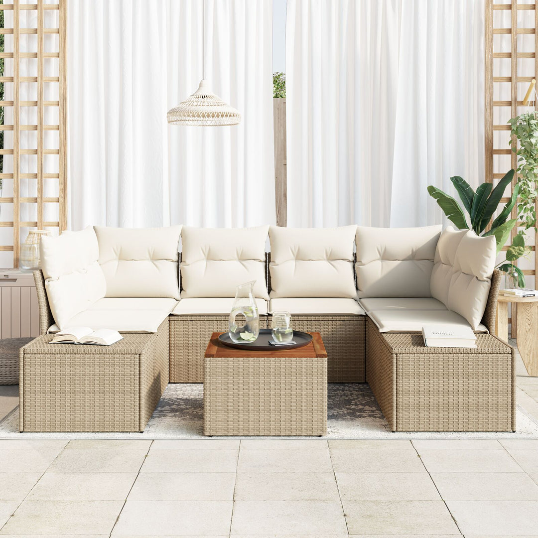 Have Sofa Sæt 7 Del Beige Poly Rattan Udendørs Sofa Sæt Nutidig