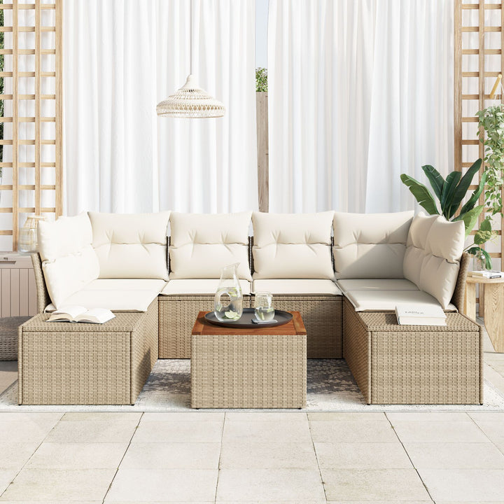 Have Sofa Sæt 7 Del Beige Poly Rattan Udendørs Sofa Sæt Nutidig
