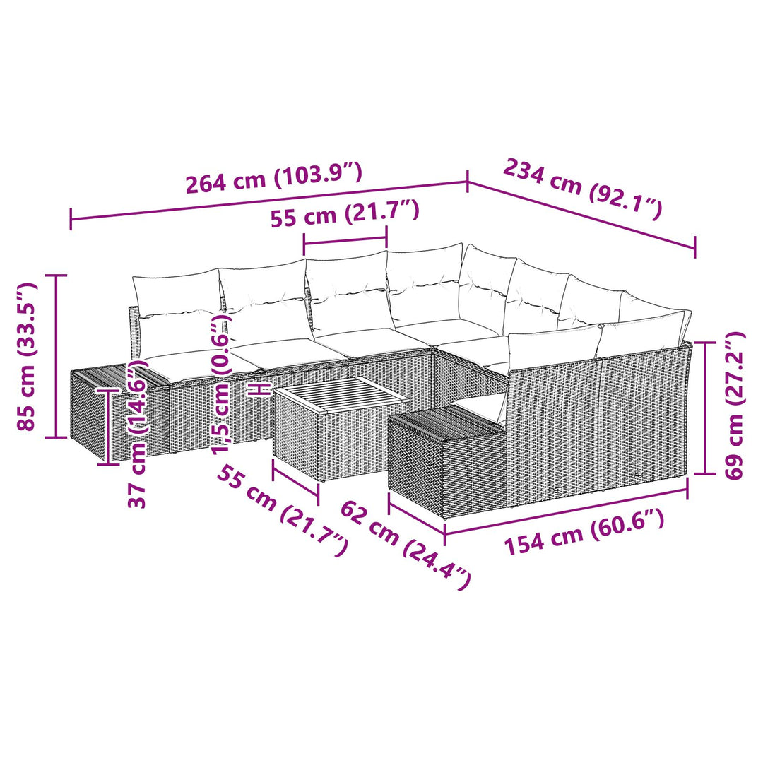 Have Sofa Sæt Sæt af 9 Sort Poly Rattan Have Sofa Sæt