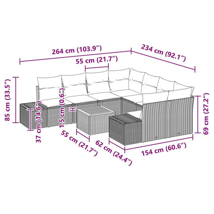Have Sofa Sæt Sæt af 9 Sort Poly Rattan Have Sofa Sæt