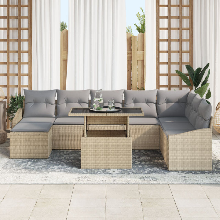 Havemøbel Sæt 9 del Beige, Grå Poly Rattan, Polyester