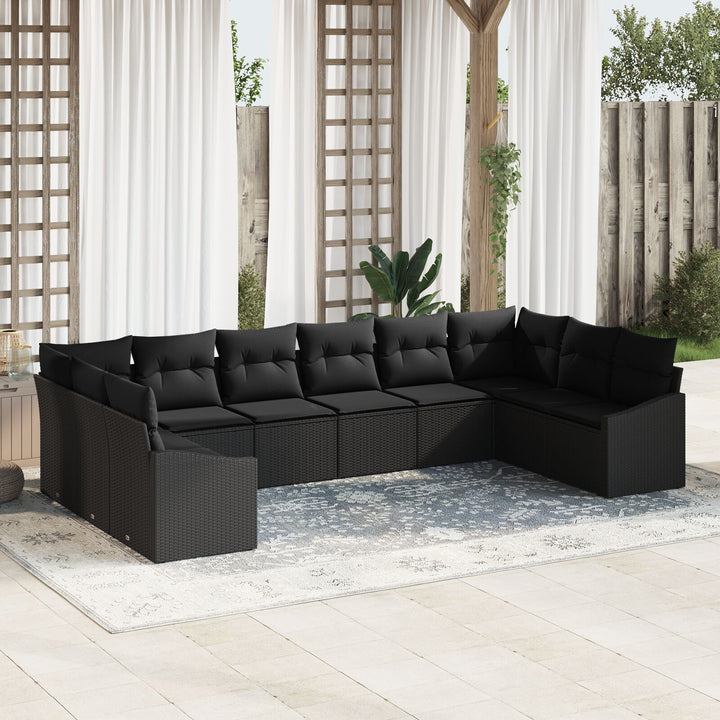 10 Stykker Have Sofa Sæt med Puder Sort Poly Rattan
