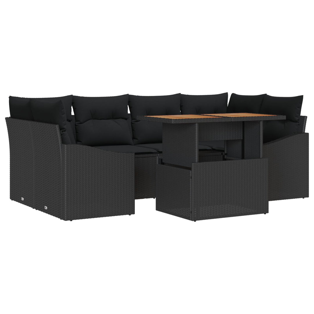Have sofa sæt Sæt med 7 Sort Pulverlakeret stål og rattan