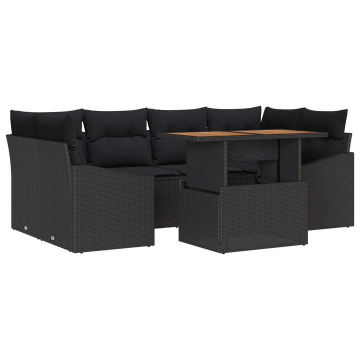 Have sofa sæt Sæt med 7 Sort Pulverlakeret stål og rattan